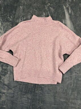 Loft Pink Mock Neck Sweater Small Ribbed Hem & Cuffs Soft Cotton Blend